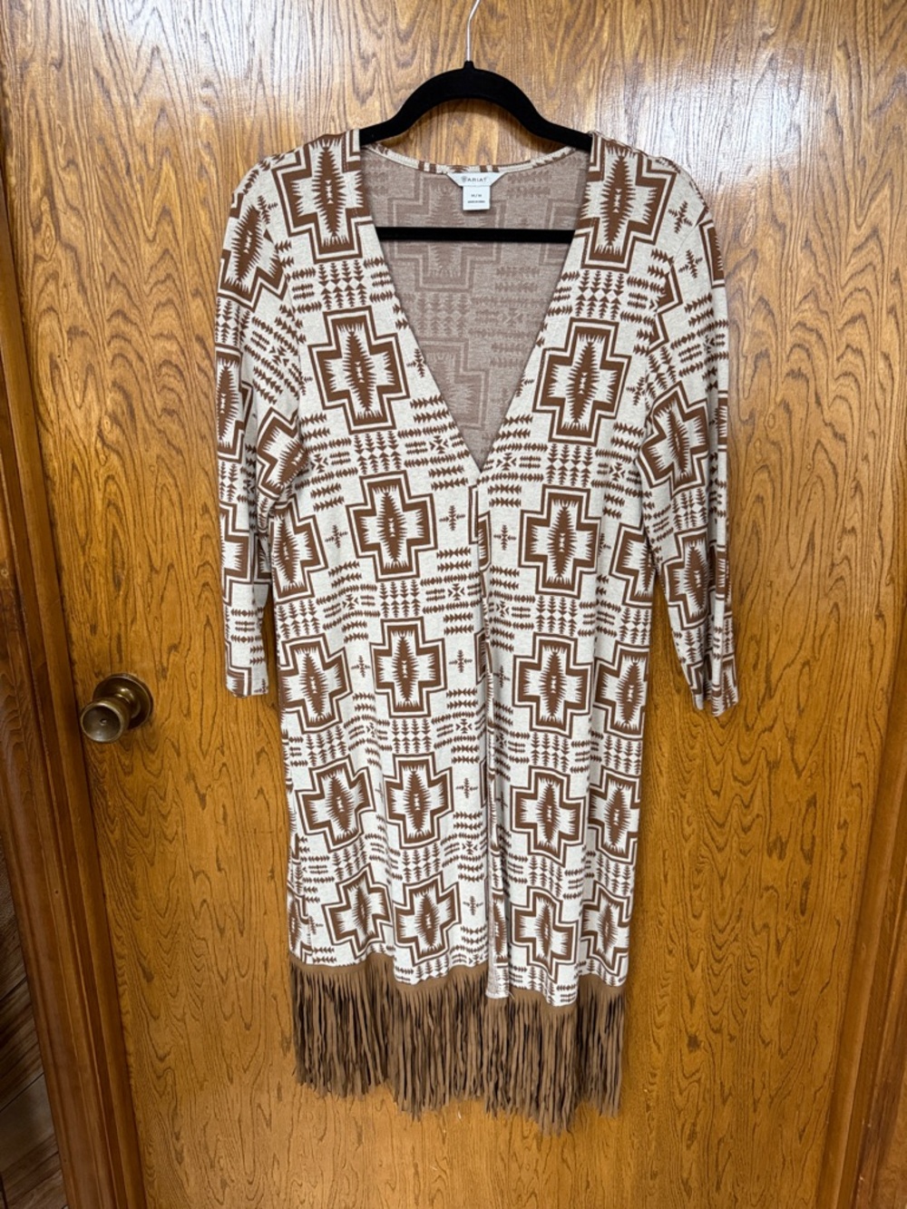 Ariat Long Fringed Cardigan Duster Brown Tan Native Medium